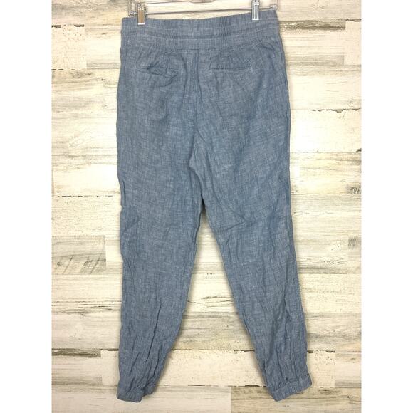 Athleta Women’s 8 Blue Cabo Linen Jogger Pants Tapered Drawstring Chambray - Picture 2 of 6